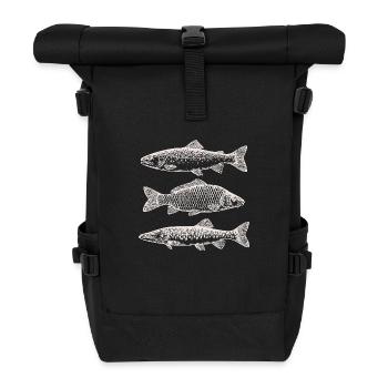 Bachforelle Karpfen Zander Retro Fischmotiv - Rolltop Rucksack - Schwarz - Vorne