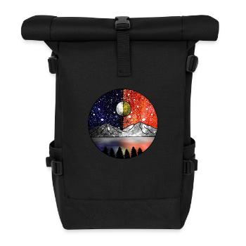 Kosmischer Tag und Kosmische Nacht - Rolltop Rucksack - Schwarz - Vorne