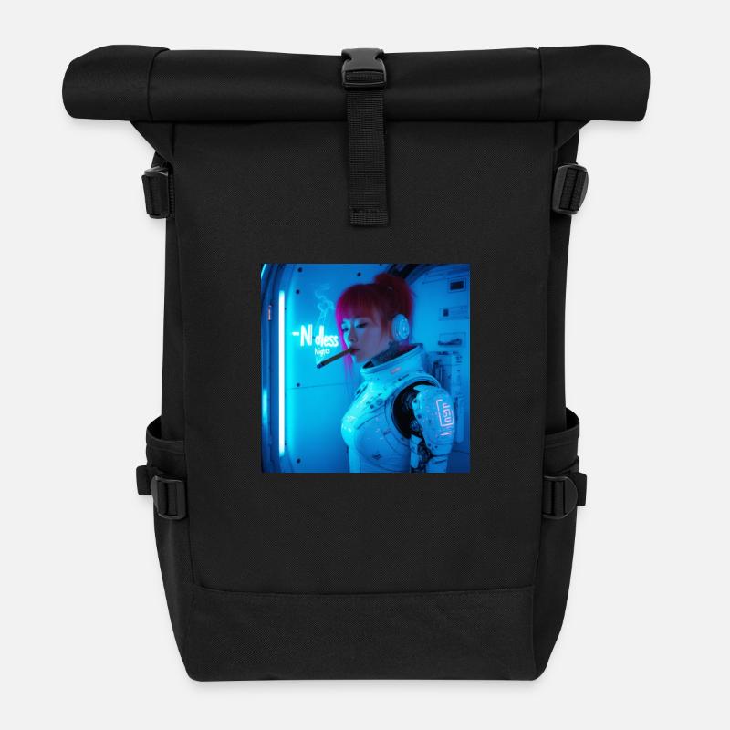N-dless Nights: Spaceship Captain smoking a cigar - Roll Top Backpack - black