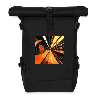 Grafik U-Bahn Station geometrisch warme Farben - Rolltop Rucksack - Schwarz - Vorne