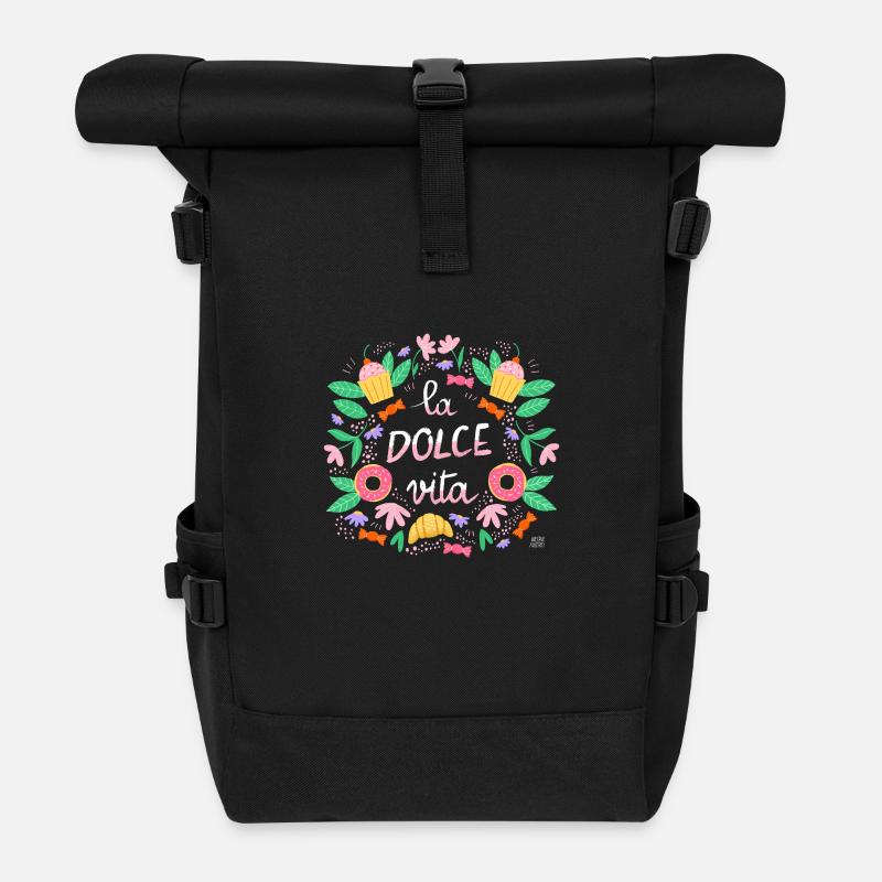 La Dolce Vita Handlettering - Rolltop Rucksack - Schwarz