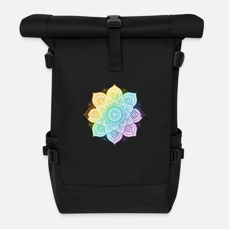A T shirt design displays a mandala in vivid ra - Rolltop Rucksack - Schwarz