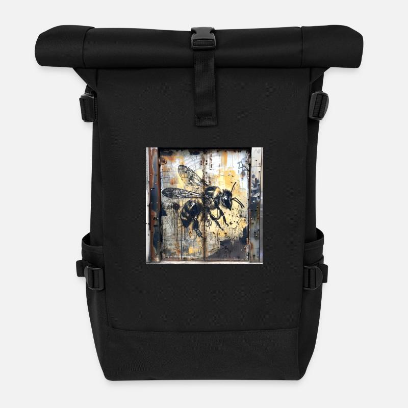 Lost Place einzel Biene fliegend Rost Metall urban - Rolltop Rucksack - Schwarz