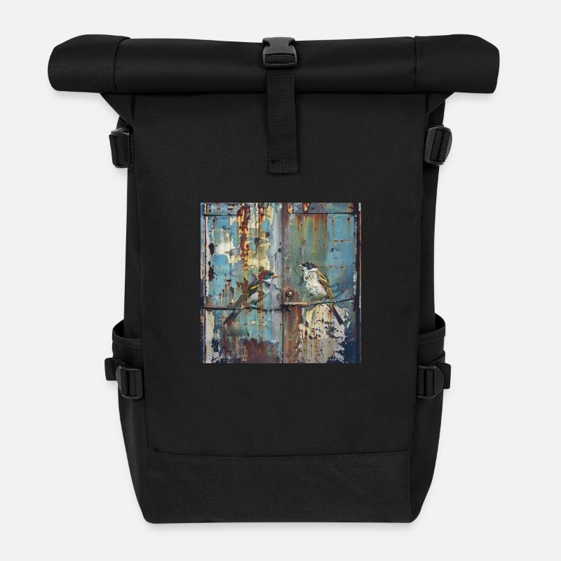 Graffiti Singvögel Rost Metall Container urban - Rolltop Rucksack - Schwarz