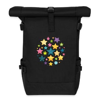 stars,star,colorful stars,illustration - Roll Top Backpack - black - Front