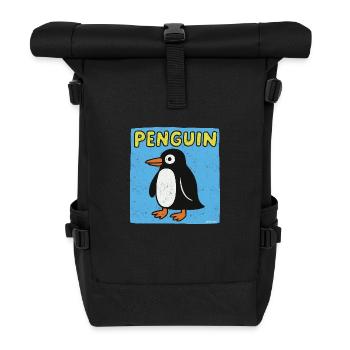 Penguin cartoon - weathered look - Roll Top Backpack - black - Front