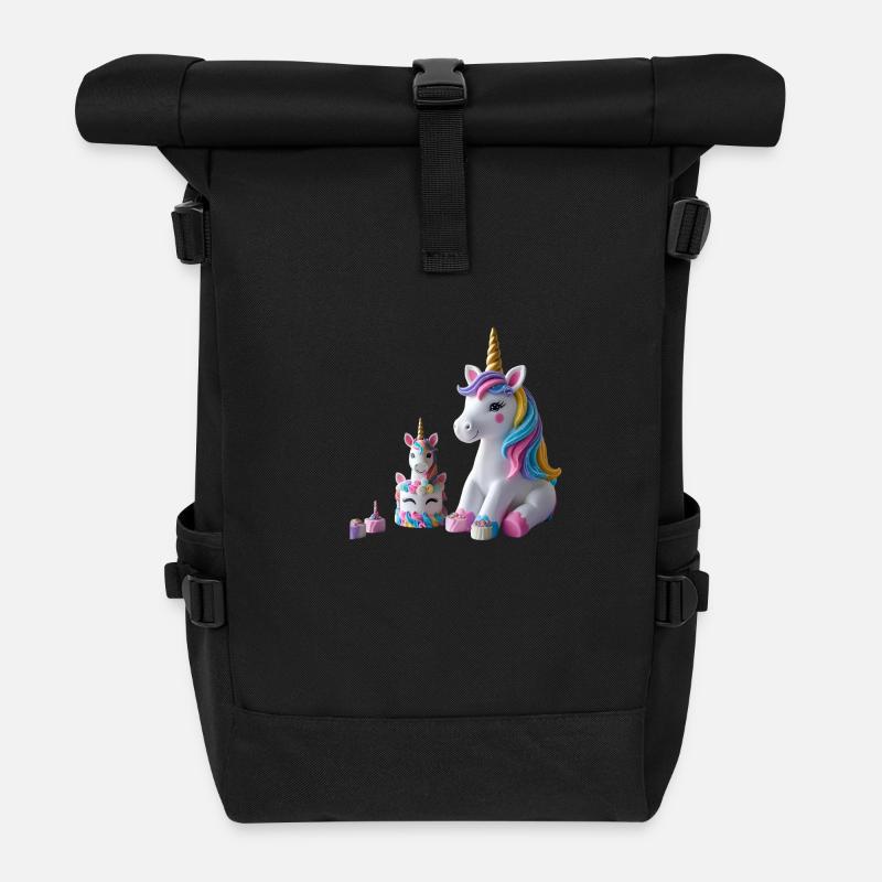 Zuckersüßes Einhorn-Set – Magische Figuren & Törtc - Rolltop Rucksack - Schwarz