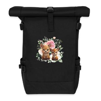 Rehfreunde im Rosengarten – Niedliches Waldtier-Du - Rolltop Rucksack - Schwarz - Vorne