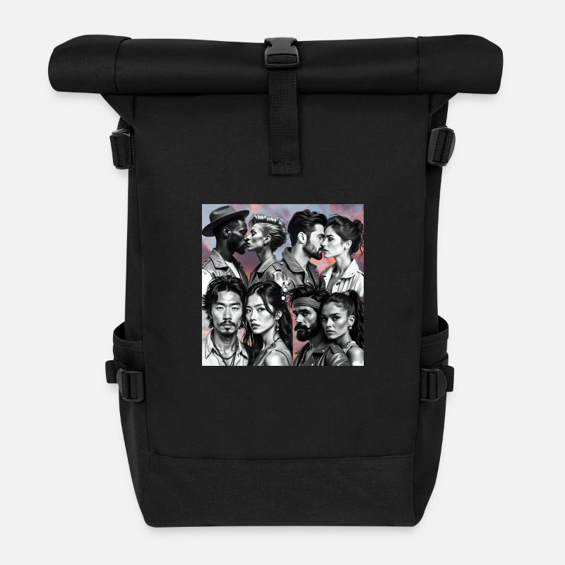 Ausdrucksstarke Paare im Retro-Stil - Rolltop Rucksack - Schwarz