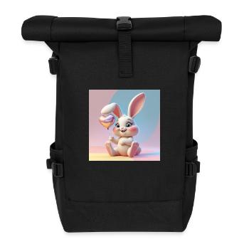 Zinzinuo – Cute Bunny for Everyone - Roll Top Backpack - black - Front