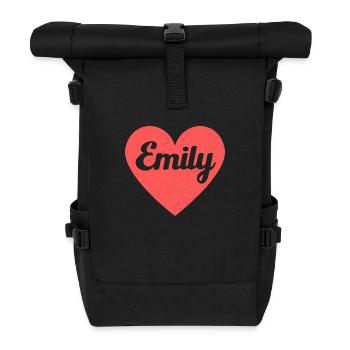 Emily Name Red Heart Love Fan Retro - Roll Top Backpack - black - Front