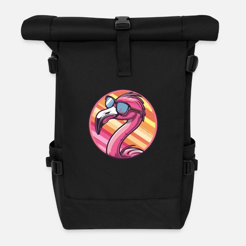 Flamingo Comic Cool - Rolltop Rucksack - Schwarz