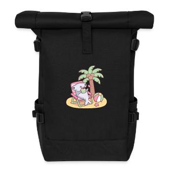 Cute Hammerhead Shark Chilling On Beach Chair - Roll Top Backpack - black - Front