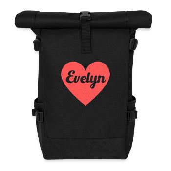 Evelyn Name Rotes Herz Liebe Fan Retro - Rolltop Rucksack - Schwarz - Vorne
