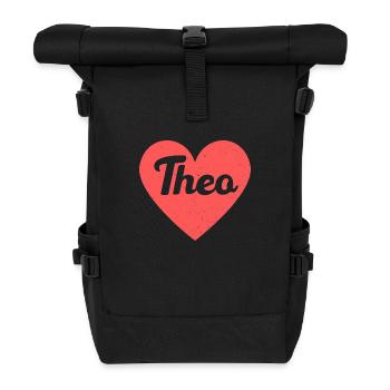 Theo Name Rotes Herz Liebe Fan Retro - Rolltop Rucksack - Schwarz - Vorne