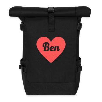 Ben Name Rotes Herz Liebe Fan Retro - Rolltop Rucksack - Schwarz - Vorne
