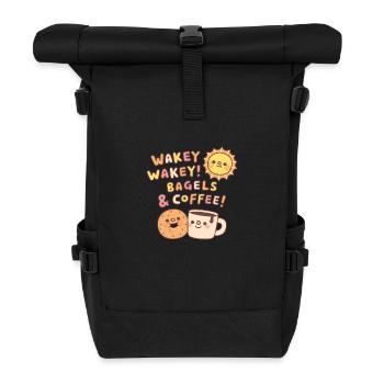 Cute Wakey Wakey Bagels And Coffee And Sun - Roll Top Backpack - black - Front