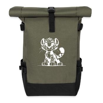 Süsser Leopard mit großen Augen und Schmuseblick - Rolltop Rucksack - Olive/Schwarz - Vorne