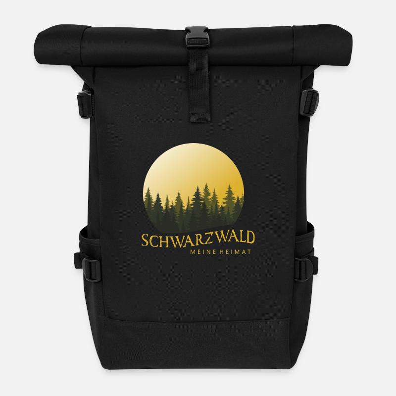 Waldlandschaft Sonnenuntergang Schwarzwald - Rolltop Rucksack - Schwarz