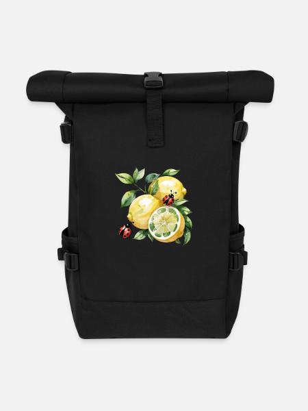 Cheerful Lemon Ladybug Pattern - Roll Top Backpack - black