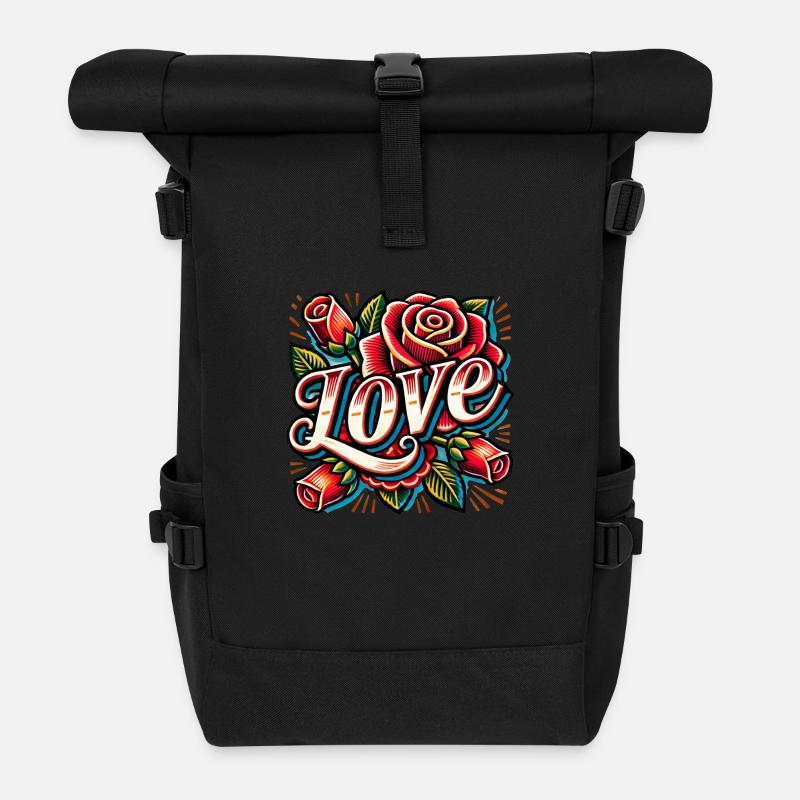 Liebesrosen Romantische Blumenkunst - Rolltop Rucksack - Schwarz