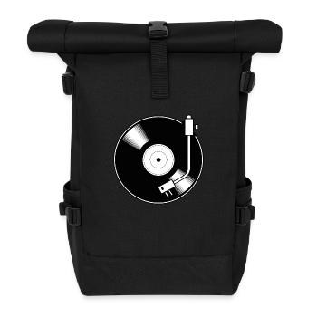 Disque vinyle rétro motif minimal - Sac à dos roll top - noir - Devant