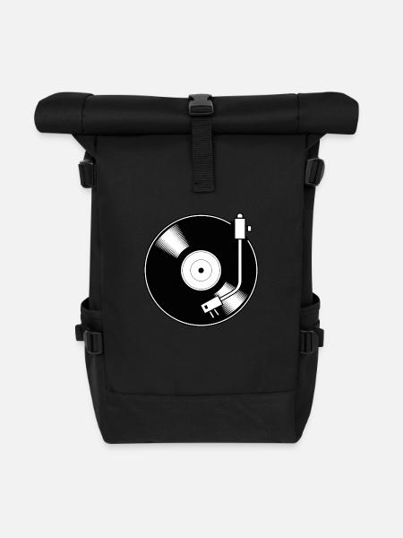 Retro Vinyl Schallplatte Minimal Motiv - Rolltop Rucksack - Schwarz