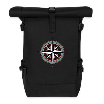 Vintage Compass Rose Adventure Icon Graphic - Roll Top Backpack - black - Front