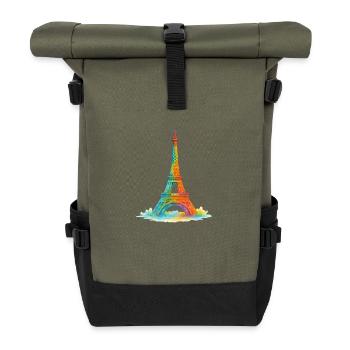 Tour Eiffel Paris Peinture à l’aquarelle - Sac à dos roll top - olive/noir - Devant