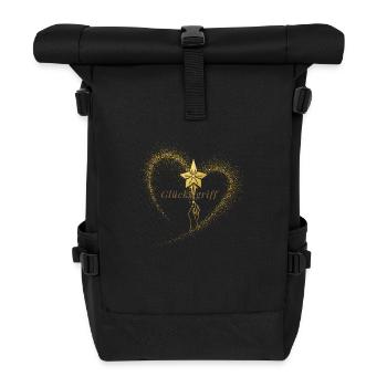 Glücksgriff – Goldenes Herz & Stern Logo - Rolltop Rucksack - Schwarz - Vorne