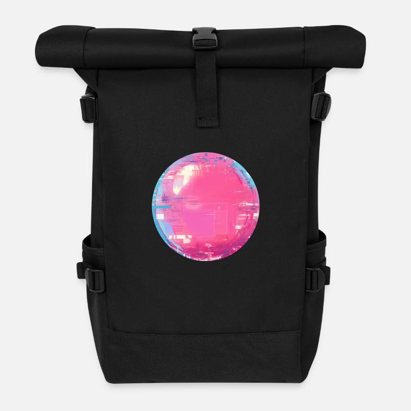 Retro Y2K Glitch Pixel Shirt – Neon Tech Vibes - Roll Top Backpack - black