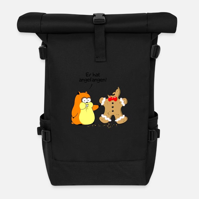Hamster vs. Lebkuchenmann - Rolltop Rucksack - Schwarz