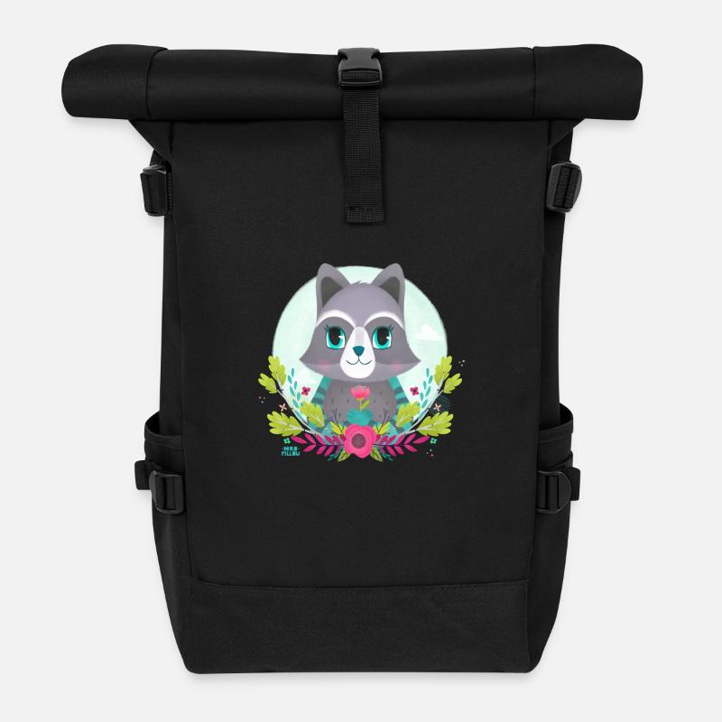 Waschbär - Rolltop Rucksack - Schwarz