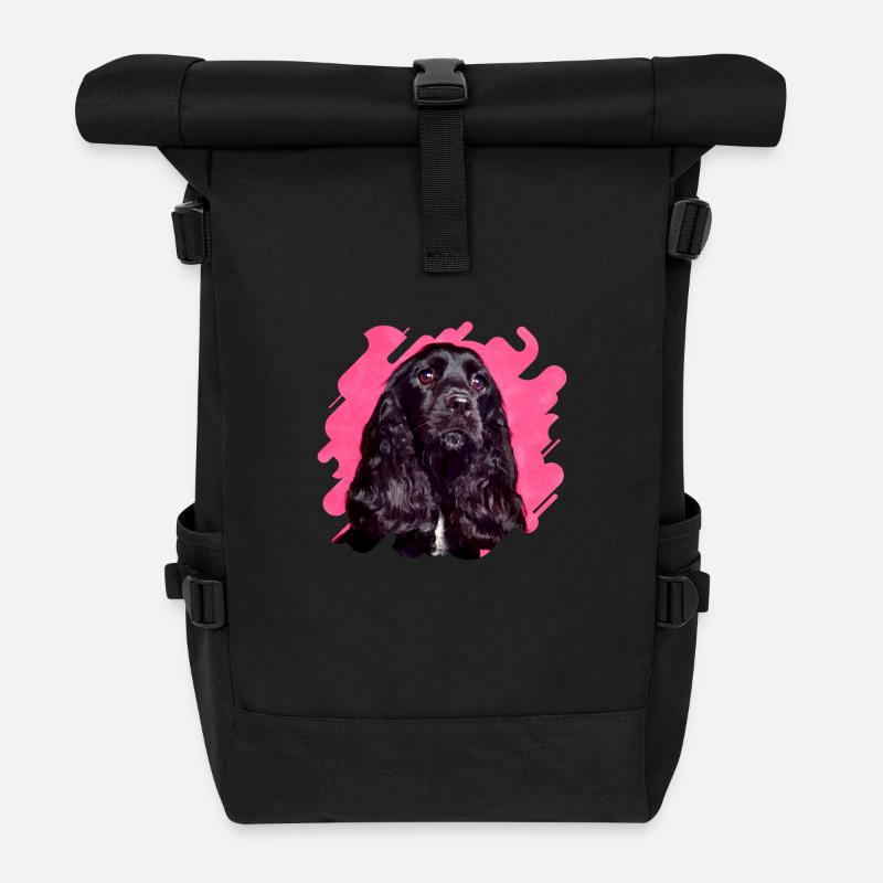 English Cocker Spaniel - Roll Top Backpack - black