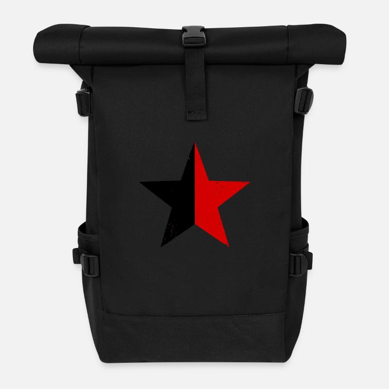 Schwarz-Roter Stern - Rolltop Rucksack - Schwarz