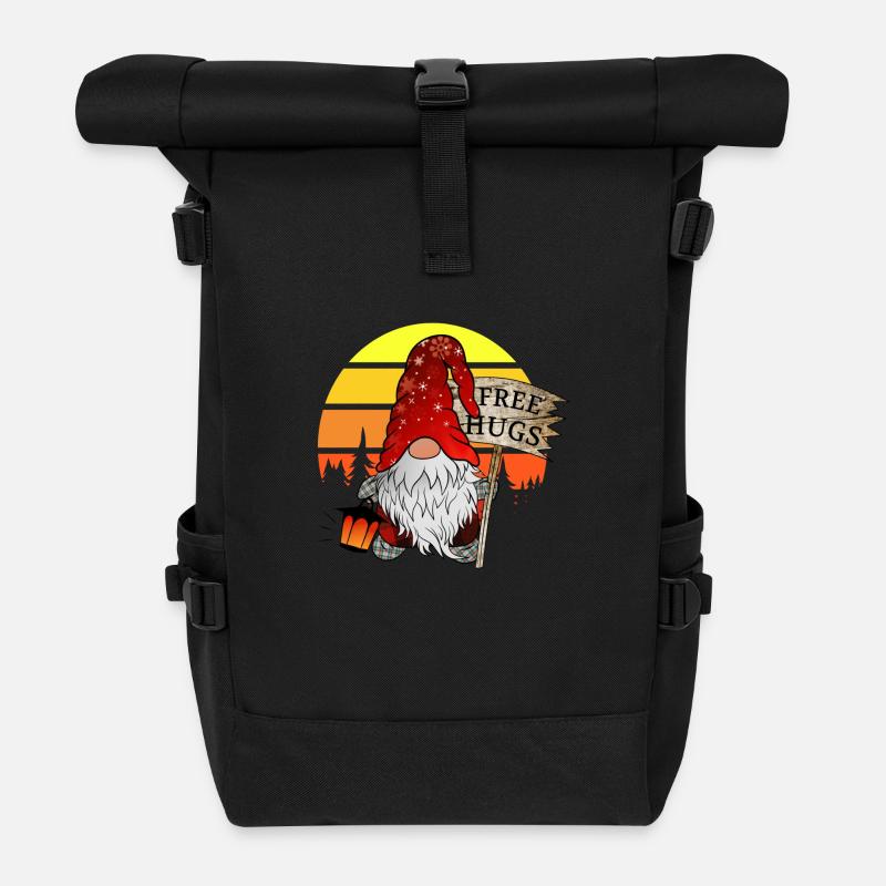 Gnom Weihnachts Wichtel mit Gratis Umarmung - Rolltop Rucksack - Schwarz