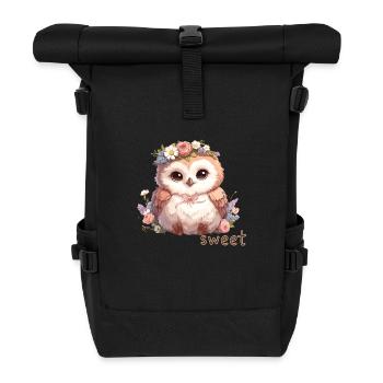 Cute Owl with Flowers - Roll Top Backpack - black - Front