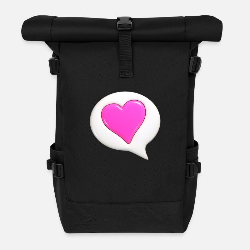 Pink colored heart in white speech bubble - Roll Top Backpack - black