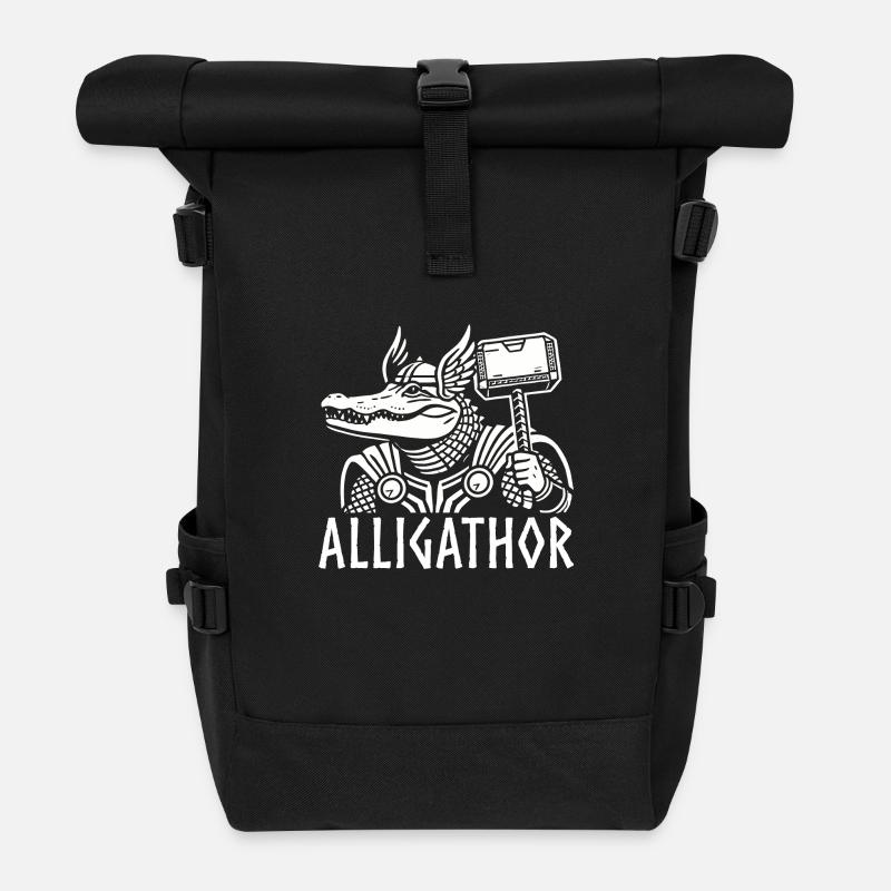 Alligator crocodile alligathor funny viking pun - Roll Top Backpack - black