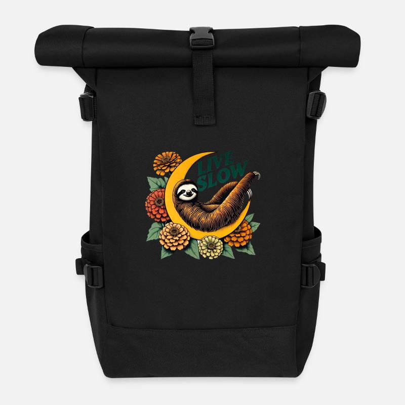 Lebe Slow Sloth - Rolltop Rucksack - Schwarz