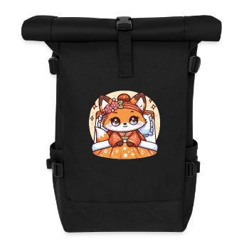 Kawaii japanischer Fuchs Geschenke - Rolltop Rucksack - Schwarz - Vorne