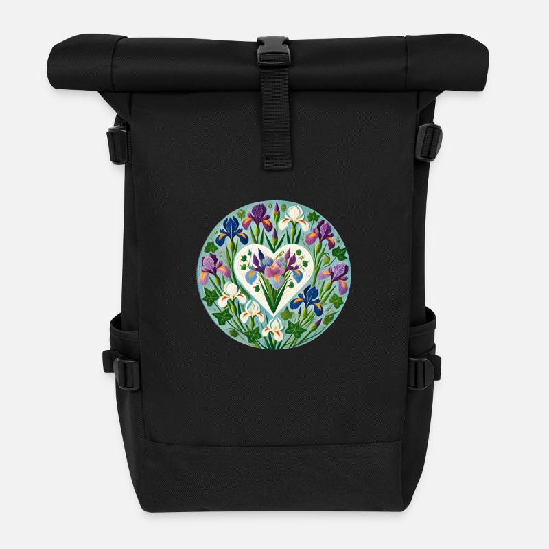 Schwertlilien - Rolltop Rucksack - Schwarz