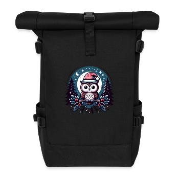 Süße Eule mit Nikolausmütze sitzt auf einem Ast - Rolltop Rucksack - Schwarz - Vorne