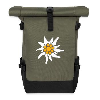 Weiße Alpen Edelweiß Blume Bergblume Berge Wandern - Rolltop Rucksack - Olive/Schwarz - Vorne