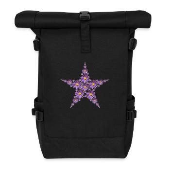 Stern aus lila Astern Blüten - Rolltop Rucksack - Schwarz - Vorne