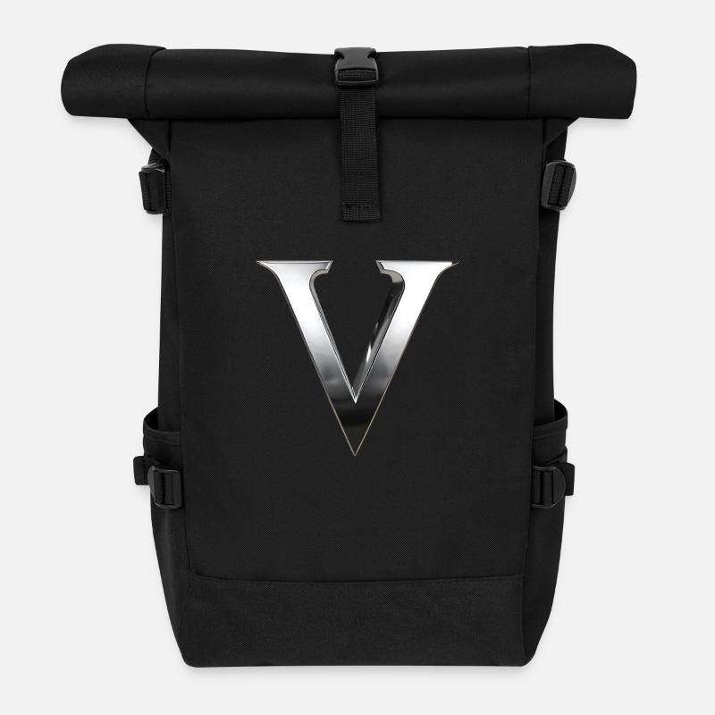 Chrome ,, V " Metallic - Roll Top Backpack - black
