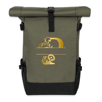 Personalisierter floraler vergoldeter Buchstabe p - Geschenkidee - Rolltop Rucksack - Olive/Schwarz - Vorne