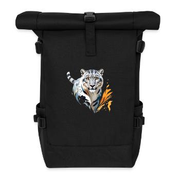 Snow Leopard Vector Art with Vibrant Illustration - Roll Top Backpack - black - Front