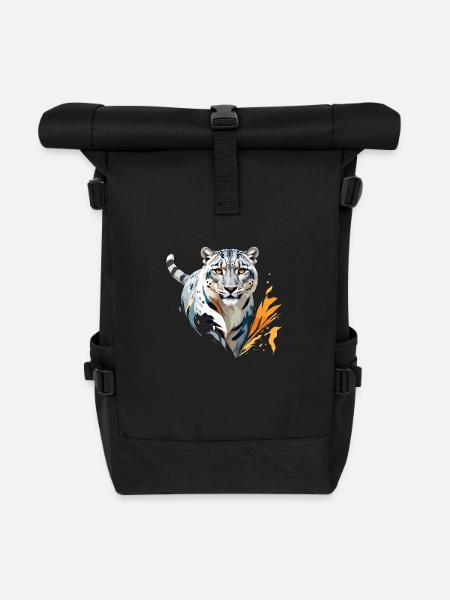 Schneeleopard Vektorgrafik mit lebendiger Illustration - Rolltop Rucksack - Schwarz