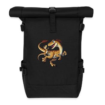 Vélociraptor mère et enfant gambadant - Sac à dos roll top - noir - Devant